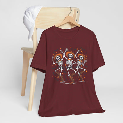 Dancing Skeleton Cowboy Western Rodeo Halloween Spooky Vibes T-Shirt
