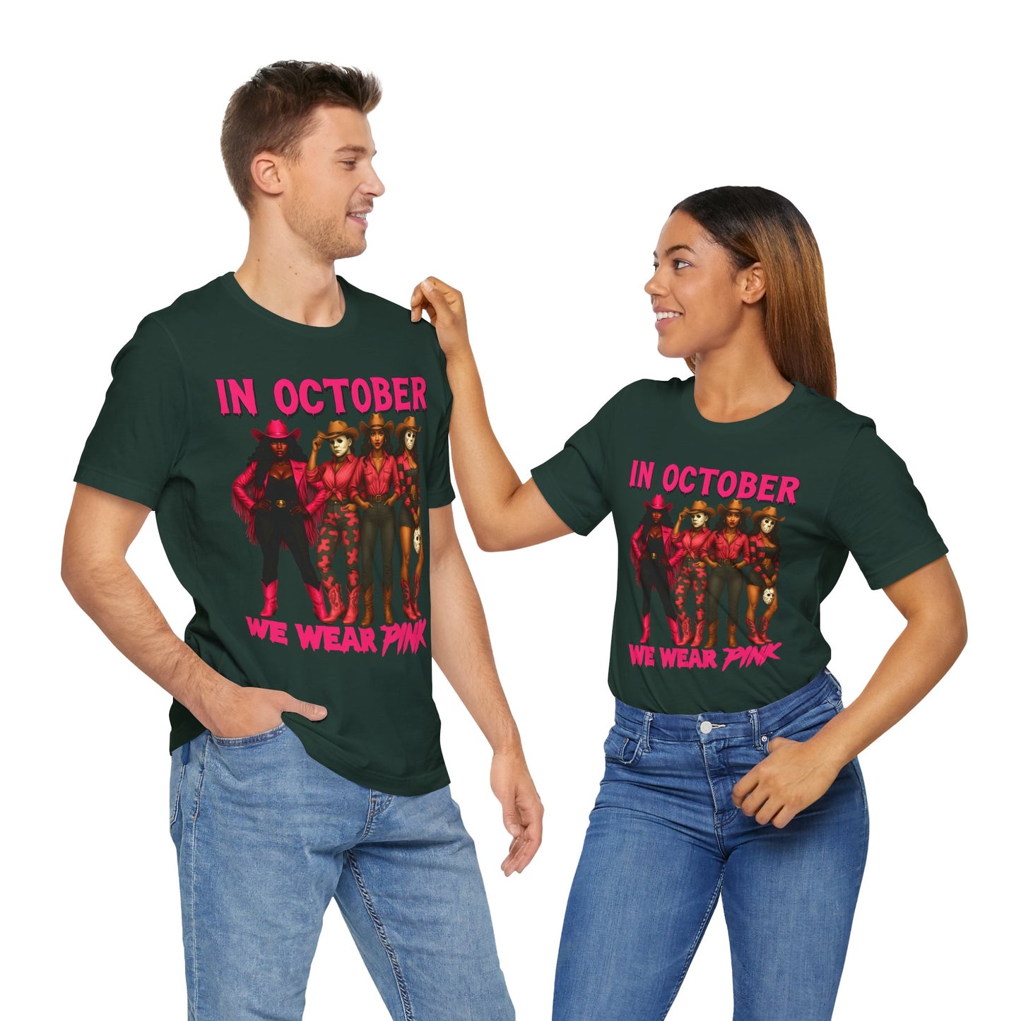 In October We Wear Pink Shirt – Western Cowgirl Squad Halloween Awareness Tee
