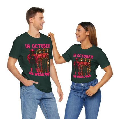 In October We Wear Pink Shirt – Western Cowgirl Squad Halloween Awareness Tee