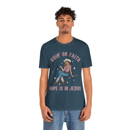Ridin’ On Faith Shirt – Christian Cowgirl Rodeo Western Jesus Tee