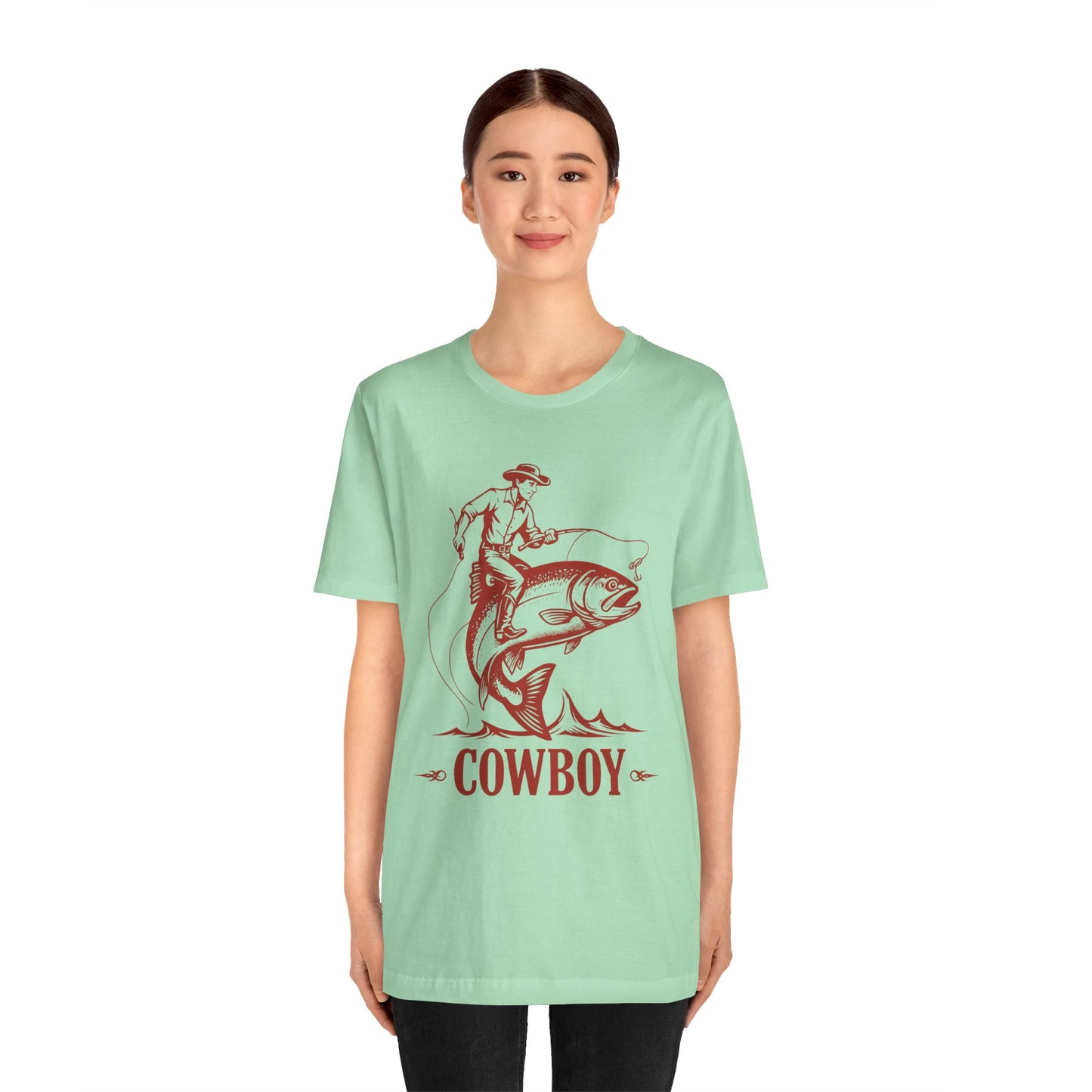Cowboy Riding a Giant Fish Shirt – Vintage Western Fishing Rodeo Tee