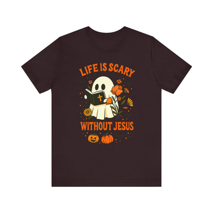Life Is Scary Without Jesus Shirt – Cute Christian Ghost Halloween Tee