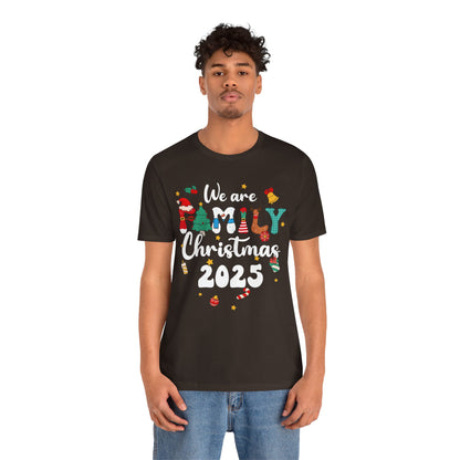 We Are Family Christmas 2025 Shirt – Groovy Snowman & Xmas Tree Matching Tee