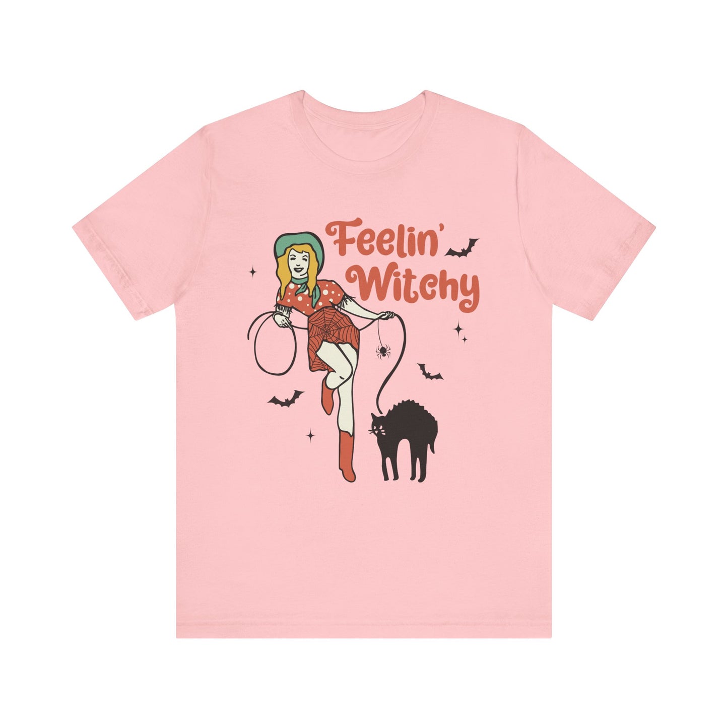 Feelin’ Witchy Shirt Vintage Pin-Up Witch & Black Cat Halloween Tee