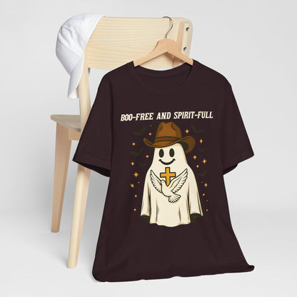 Boo Free and Spirit Full Shirt – Christian Ghost Cowboy Halloween Faith Tee