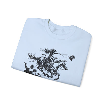 Cowgirl Riding Horse Sweatshirt – Christian Scripture Western Rodeo Texas Pullover