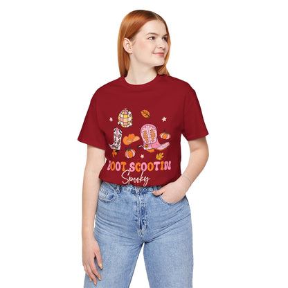 Boot Scootin Spooky Howdy Western Halloween Thanksgiving T-Shirt, Retro Cowgirl Fall Tee