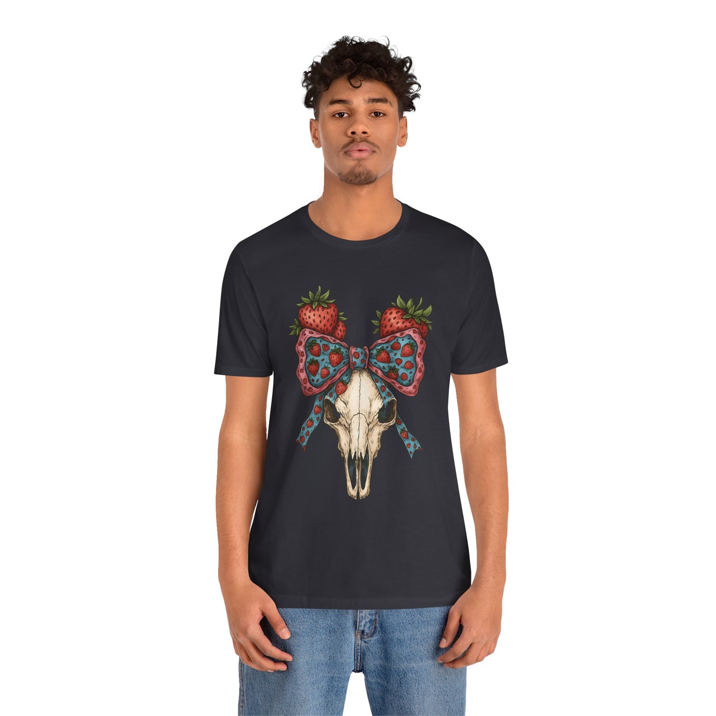 Retro Strawberry Cow Skull Shirt – Western Coquette Summer Vibes Tee