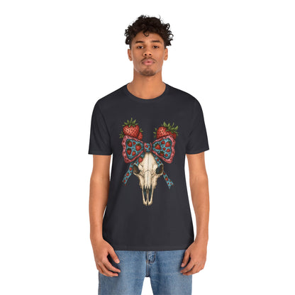 Retro Strawberry Cow Skull Shirt – Western Coquette Summer Vibes Tee