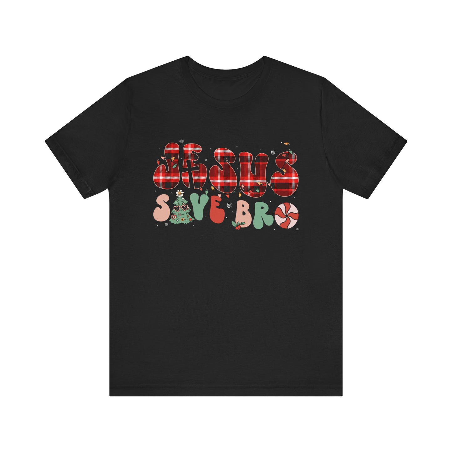 Groovy Jesus Saves Bro Shirt – Retro Red Plaid Christian Christmas Tee