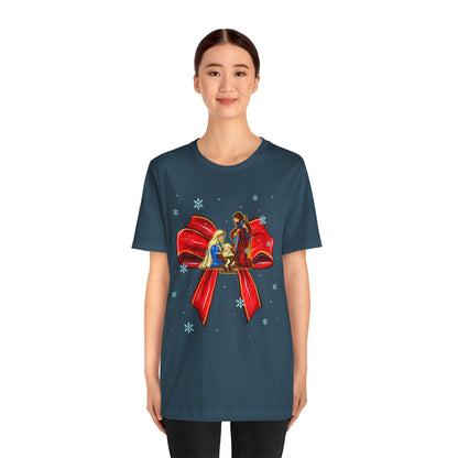 Nativity Scene Christmas Shirt – Coquette Bow Faith Holiday Pajama Tee