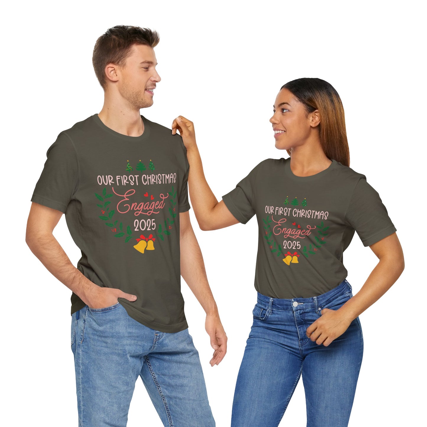 Our First Christmas Engaged 2025 Shirt – Holiday Couple Engagement Gift Tee