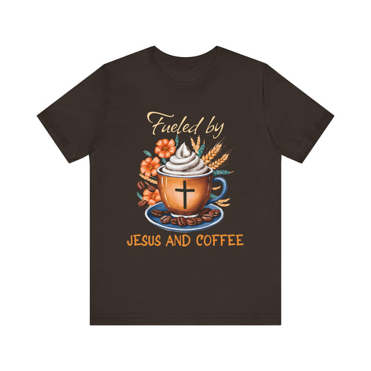 Fueled by Jesus & Coffee Shirt – Christian Faith God Cross Cup Tee