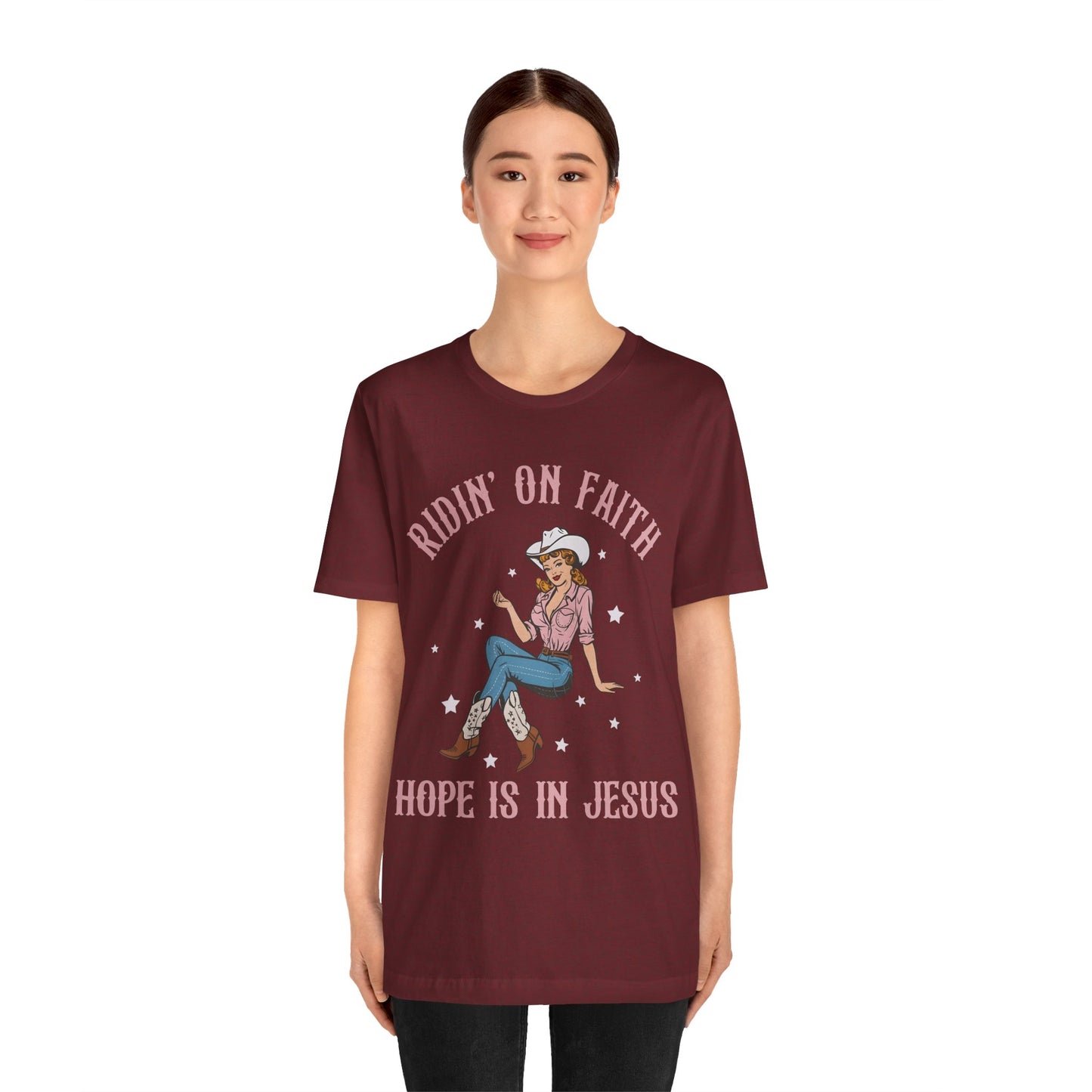Ridin’ On Faith Shirt – Christian Cowgirl Rodeo Western Jesus Tee