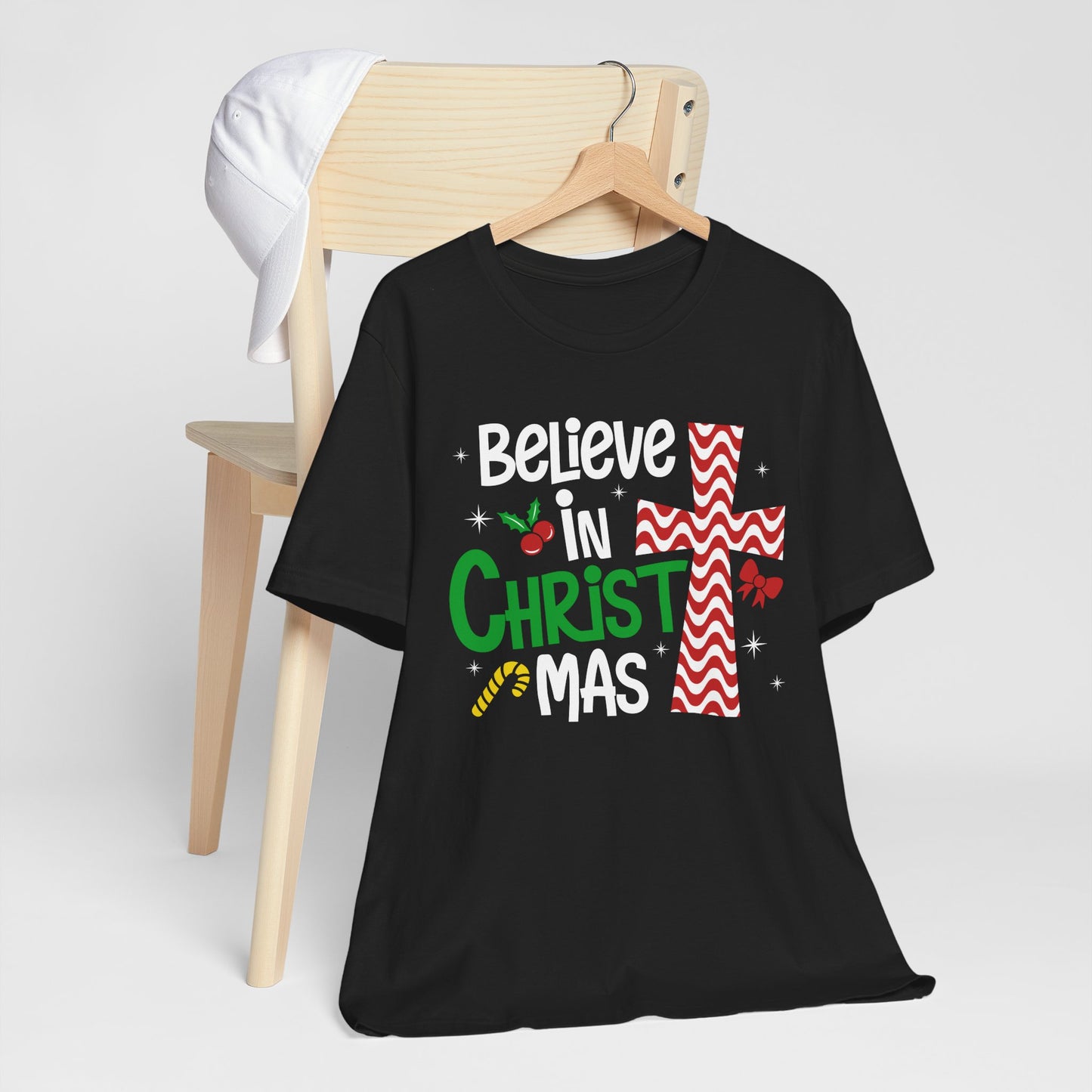 Believe in Christ Christmas Shirt – Christian Faith Jesus Cross Holiday Tee