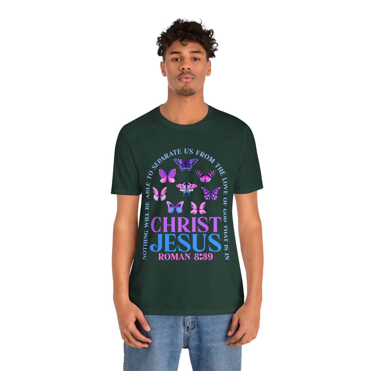 The Love of God in Christ Jesus Shirt – Boho Butterfly Romans 8:39 Faith Tee