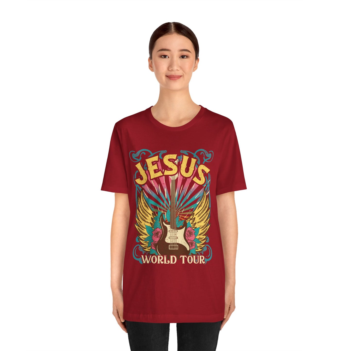 Jesus World Tour Shirt – Retro 70s 80s Rock Concert Guitar Christian Tee