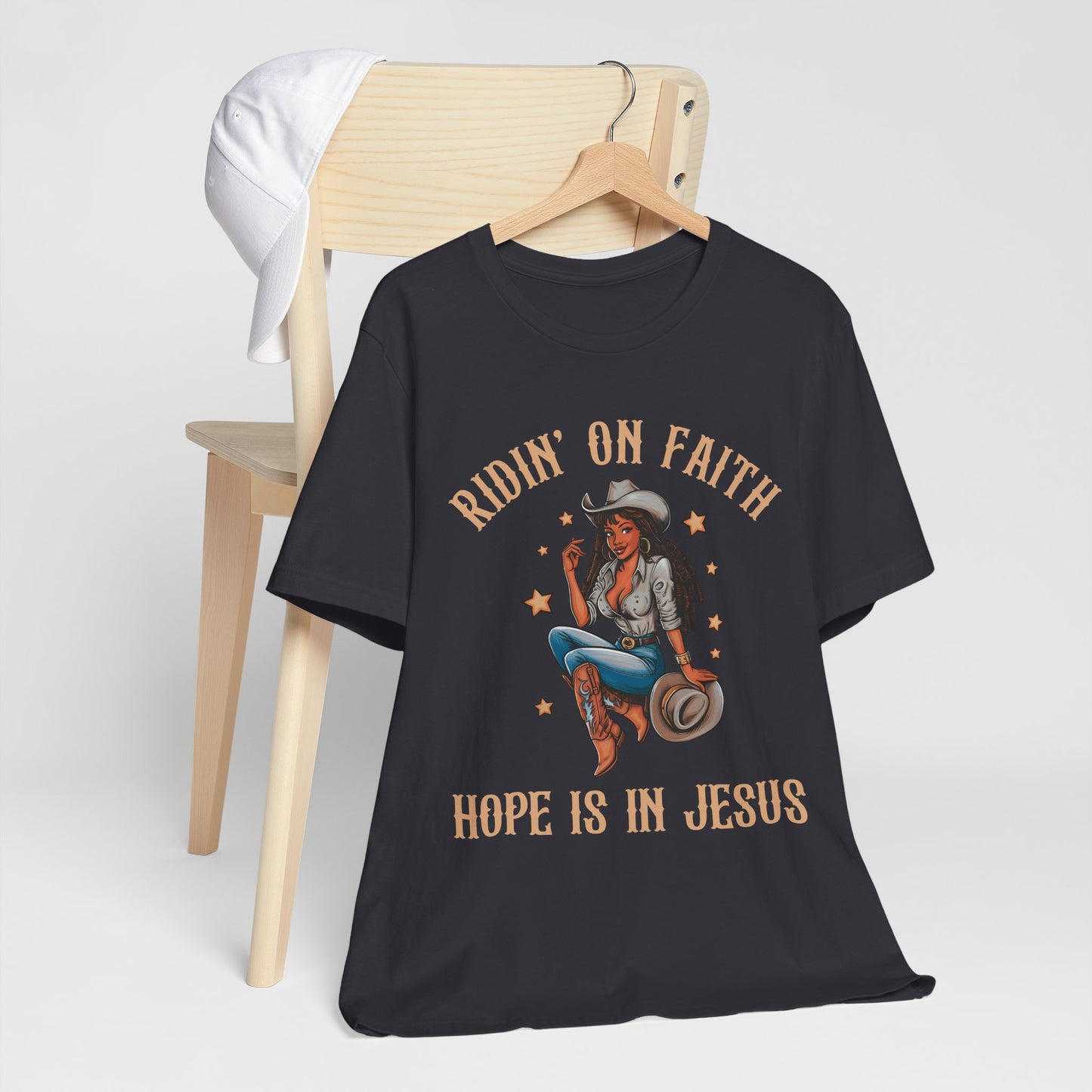 Ridin’ On Faith Cowgirl Shirt – Black Christian Western Jesus Tee