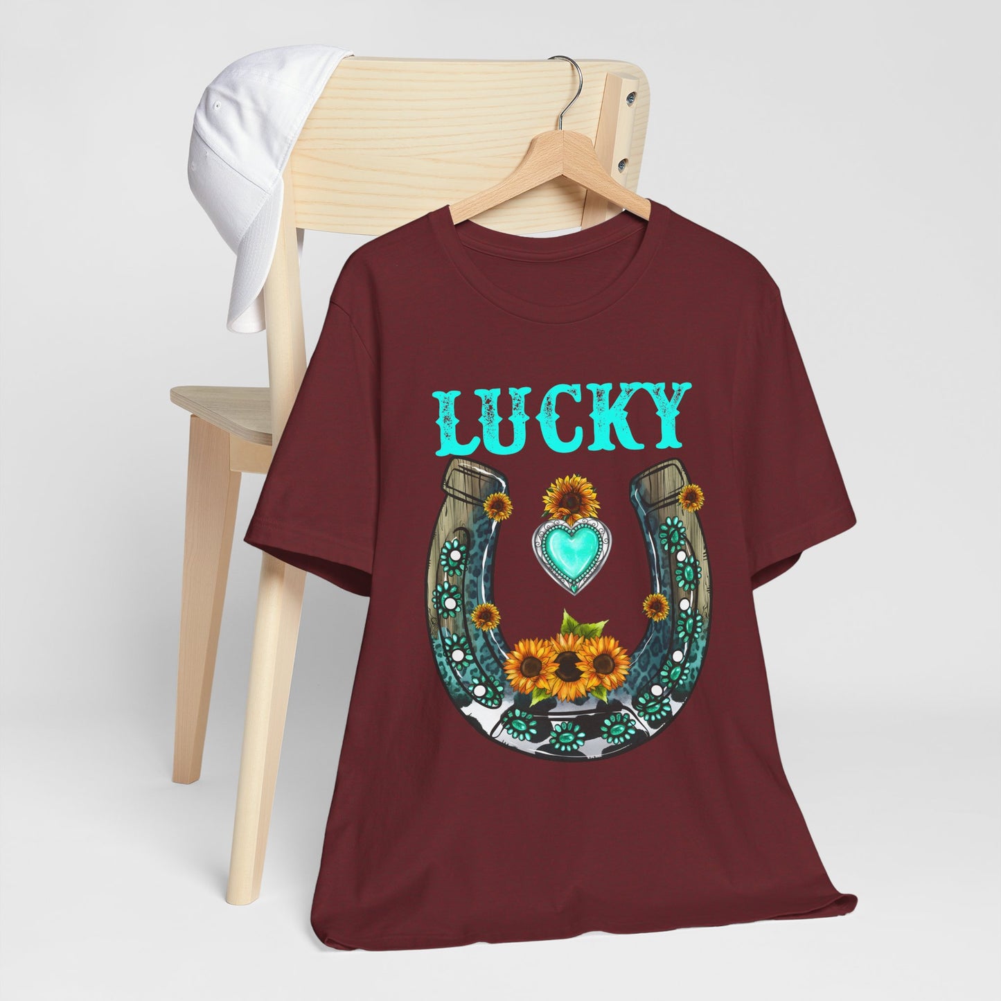 Horse Shoe Lucky Shirt – Western Turquoise Gemstone Texas Sunflowers Tee