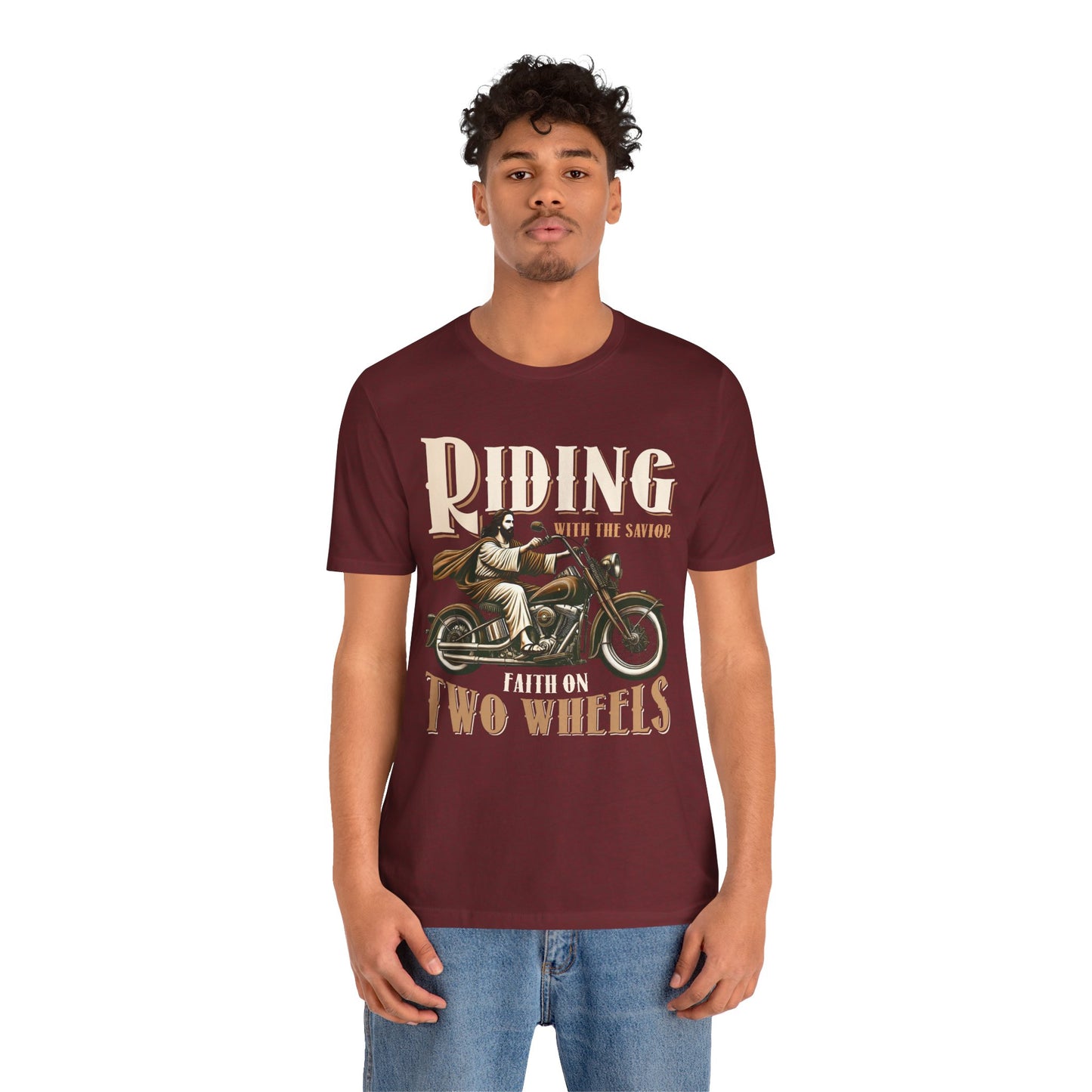 Riding With the Savior Shirt – Christian Biker Motorcycle Faith Graphic Tee