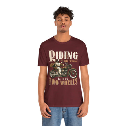 Riding With the Savior Shirt – Christian Biker Motorcycle Faith Graphic Tee