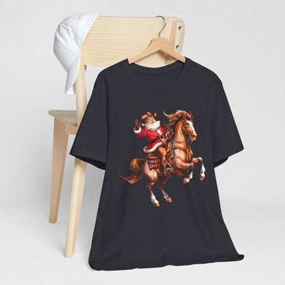 Cowboy Santa on Bucking Horse Shirt – Funny Western Rodeo Christmas Tee