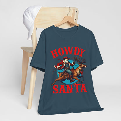 Howdy Santa Shirt – Funny Western Cowboy Riding Reindeer Christmas Rodeo Tee