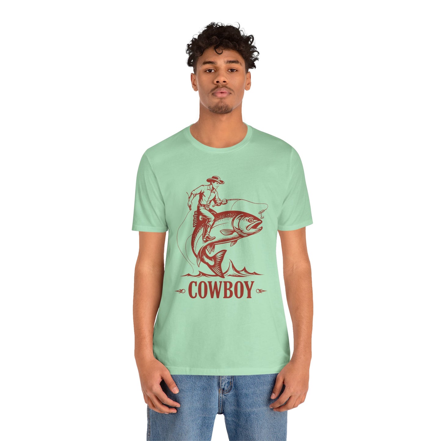 Cowboy Riding a Giant Fish Shirt – Vintage Western Fishing Rodeo Tee