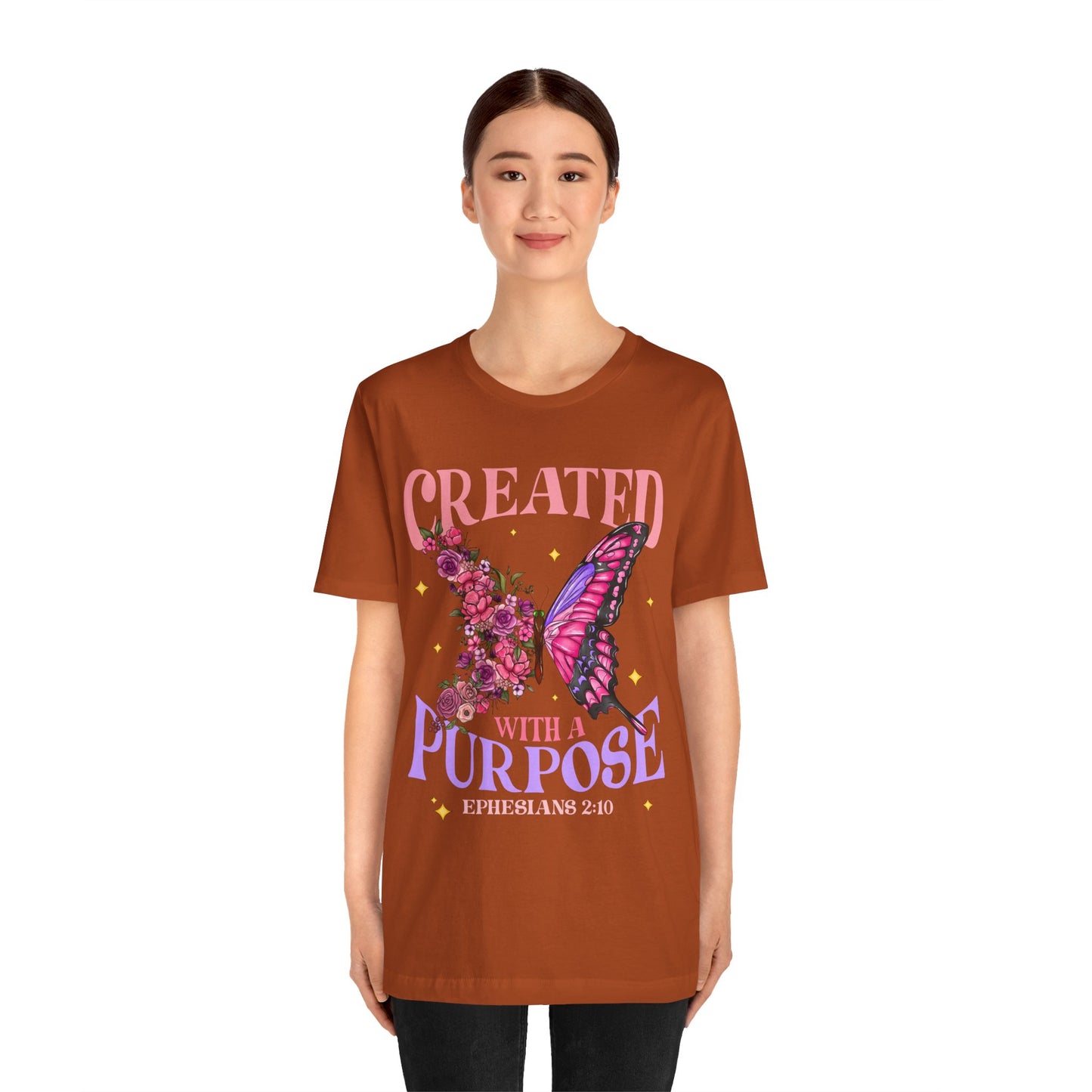 Created With a Purpose Shirt – Christian Butterfly Floral Inspirational Faith Tee
