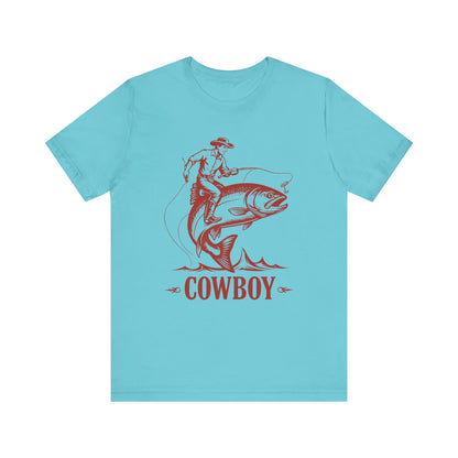 Cowboy Riding a Giant Fish Shirt – Vintage Western Fishing Rodeo Tee