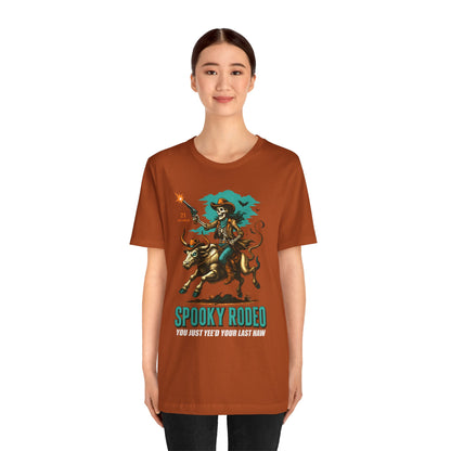 Spooky Rodeo Shirt Skeleton Cowboy Halloween Tee, Western Bull Rider Graphic for Fall
