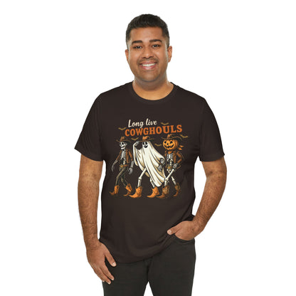 Long Live Cowghouls Shirt Western Halloween Skeleton Ghost Pumpkin Tee, Spooky Cowgirl Fall Outfit