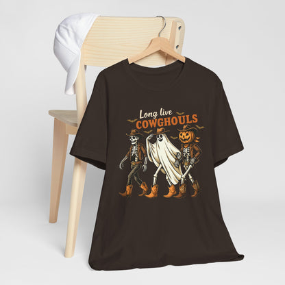 Long Live Cowghouls Shirt Western Halloween Skeleton Ghost Pumpkin Tee, Spooky Cowgirl Fall Outfit