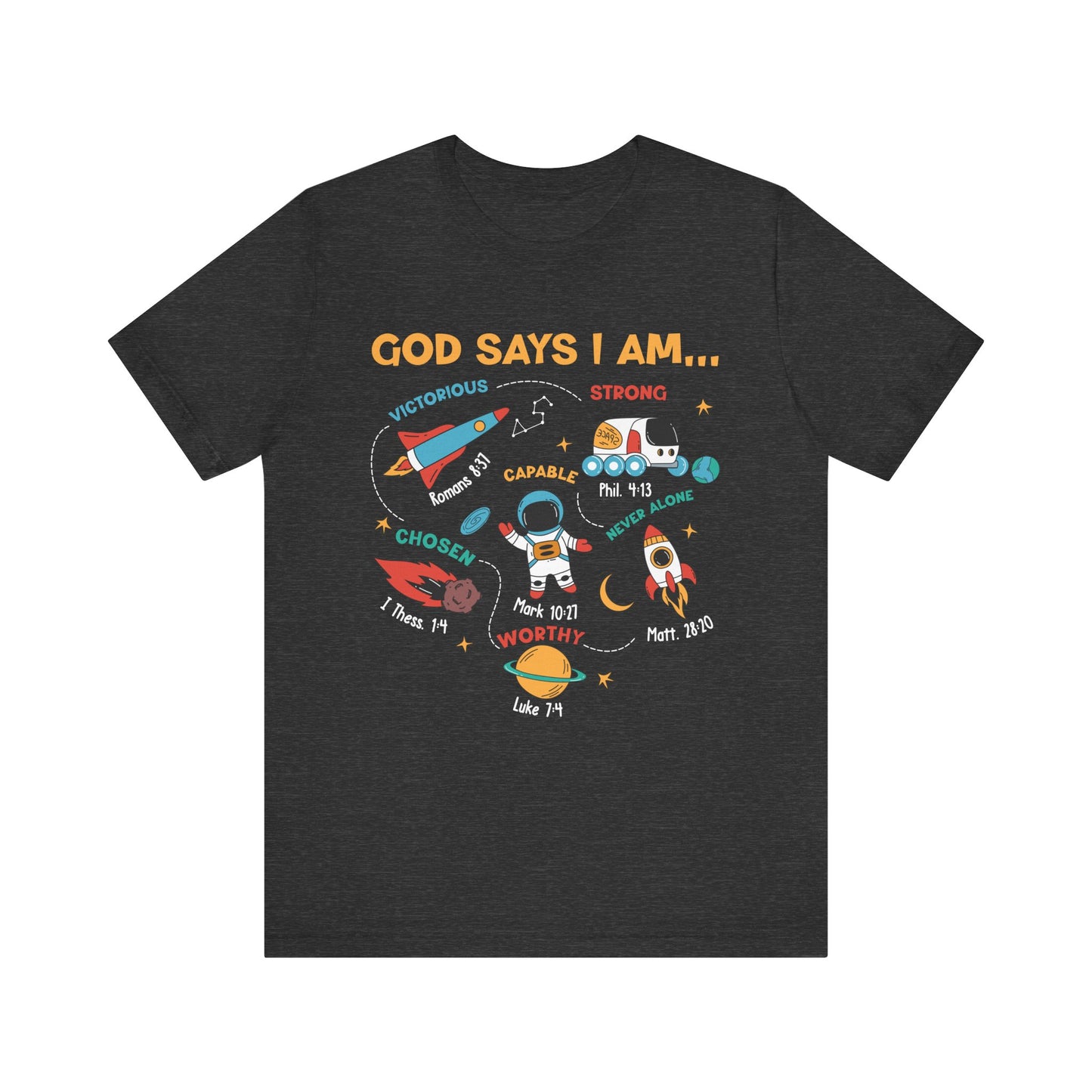 God Says I Am Kids Shirt – Christian Astronaut Space Galaxy Bible Affirmation Tee
