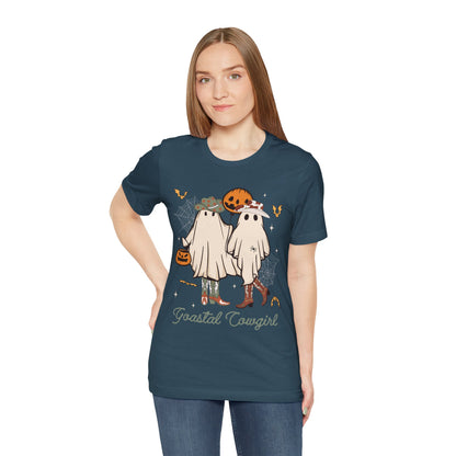 Ghostal Coastal Cowgirl T-Shirt, Western Ghost Halloween Tee, Spooky Cute Rodeo Shirt