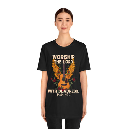 Retro Worship the Lord with Gladness Shirt – Psalm 100:2 Guitar Christian Tee