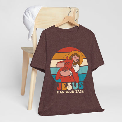Hey Devil Jesus Has Your Back T-Shirt, Funny Christian Retro Halloween Tee