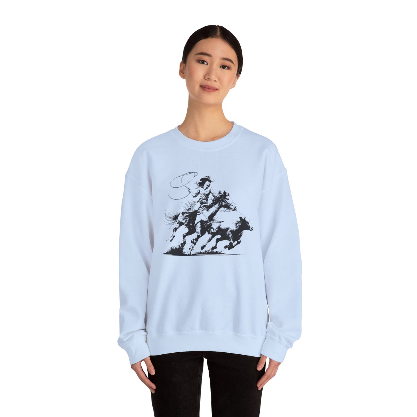 Cowgirl Roping Calf Sweatshirt – Western Horse Rodeo Racing Farm Pullover