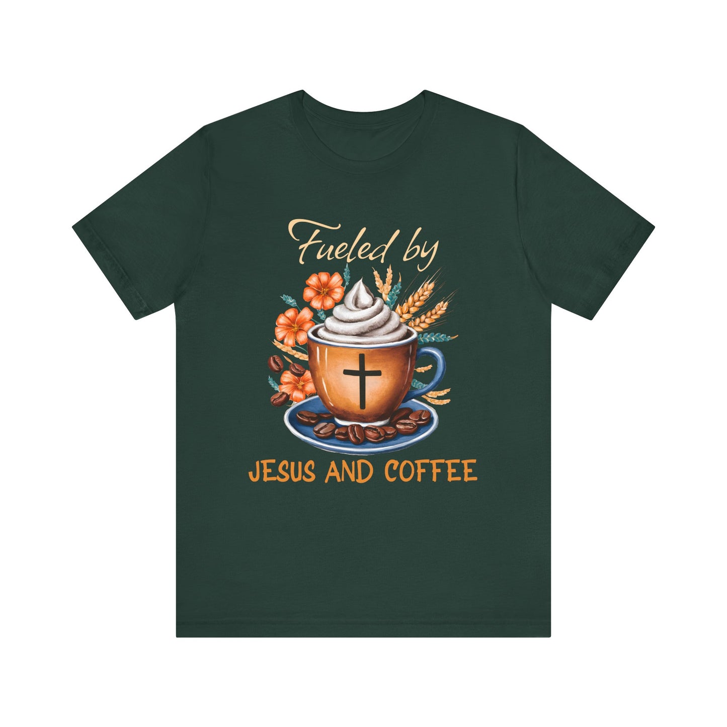 Fueled by Jesus & Coffee Shirt – Christian Faith God Cross Cup Tee