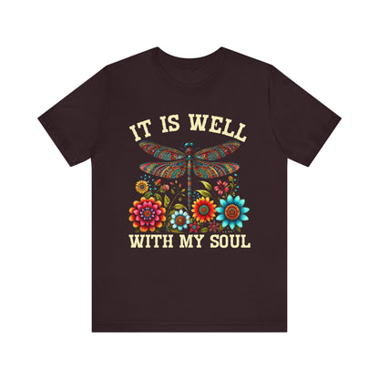 It Is Well With My Soul Shirt – Boho Dragonfly Floral Christian Hymn Faith Tee