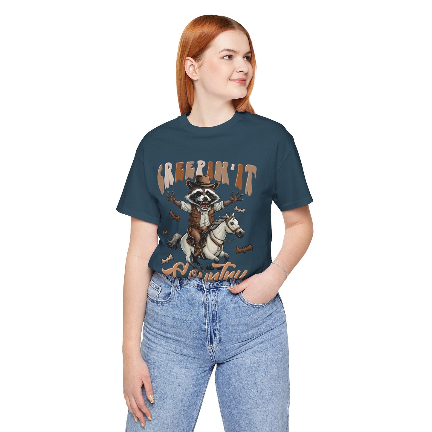 Creepin It Country Creepy Raccoon Halloween Horse Ride Howdy T-Shirt