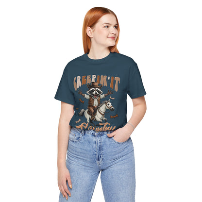 Creepin It Country Creepy Raccoon Halloween Horse Ride Howdy T-Shirt