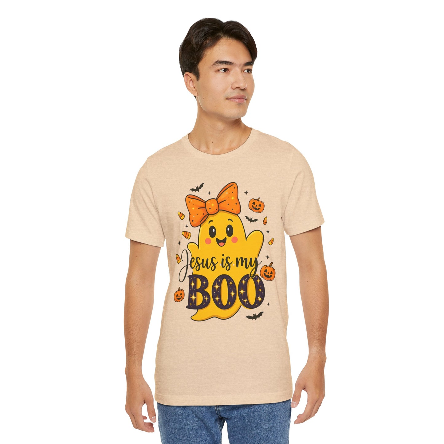 Jesus Is My Boo Shirt – Cute Christian Ghost with Bow Halloween Faith Tee