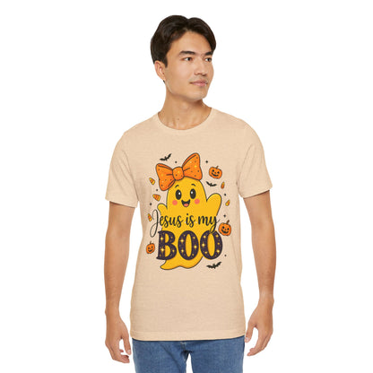 Jesus Is My Boo Shirt – Cute Christian Ghost with Bow Halloween Faith Tee