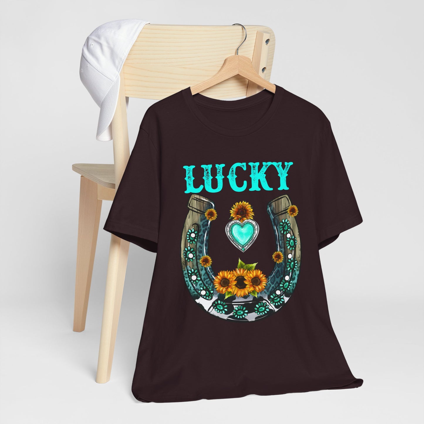 Horse Shoe Lucky Shirt – Western Turquoise Gemstone Texas Sunflowers Tee