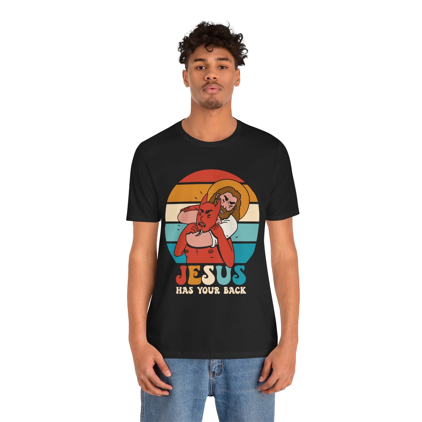 Hey Devil Jesus Has Your Back T-Shirt, Funny Christian Retro Halloween Tee