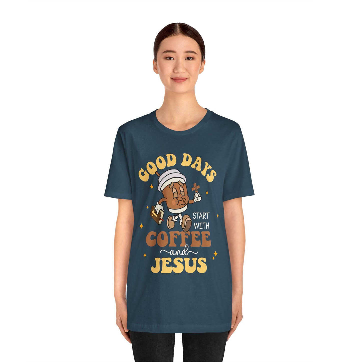 Good Days Start with Coffee & Jesus Shirt – Christian Groovy Prayer Tee