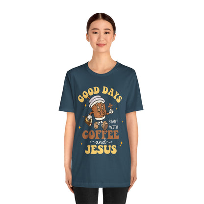 Good Days Start with Coffee & Jesus Shirt – Christian Groovy Prayer Tee