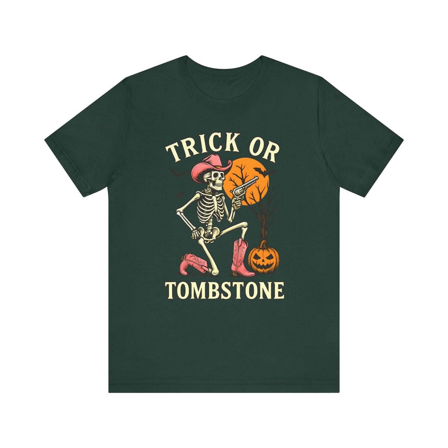 Trick or Tombstone Shirt Funny Skeleton Cowboy Halloween Tee, Spooky Western Rodeo Outfit
