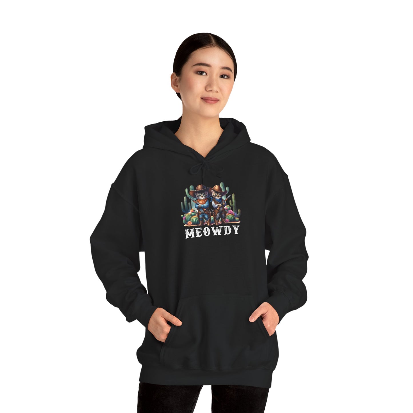 Meowdy Partner Cat Hoodie – Western Cowboy Cactus Desert Kitties Pullover